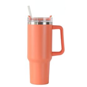 30OZ Straw Coffee Insulation Cup With Handle Portable Car Stainless Steel Water Bottle LargeCapacity Travel BPA Free Thermal Mug (Color: 30oz Orange, capacity: 1PC)